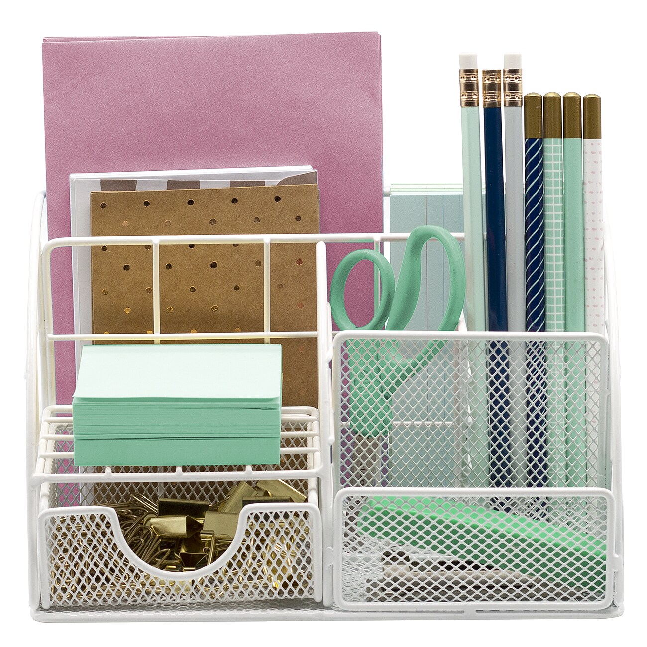Sorbus Desk Organizer, Great for Office Supplies Organization Decor, All-in-One Stylish Mesh Desktop Caddy Includes Pen/Pencil Holder, Mail Organizer, and Sliding Drawer