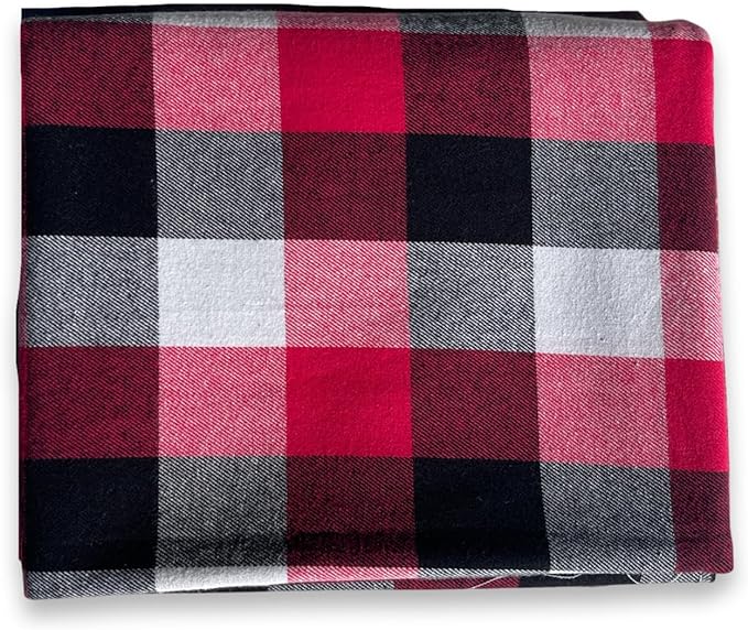 FabricLA 100% Cotton Flannel Fabric - 58/60&#x22; Inches (150 CM) - Cotton Tartan Flannel Fabric - Use as Blanket, PJ, Shirt, Cloth Flannel Craft Fabric - Red &#x26; Black 19, 2 Continuous Yard