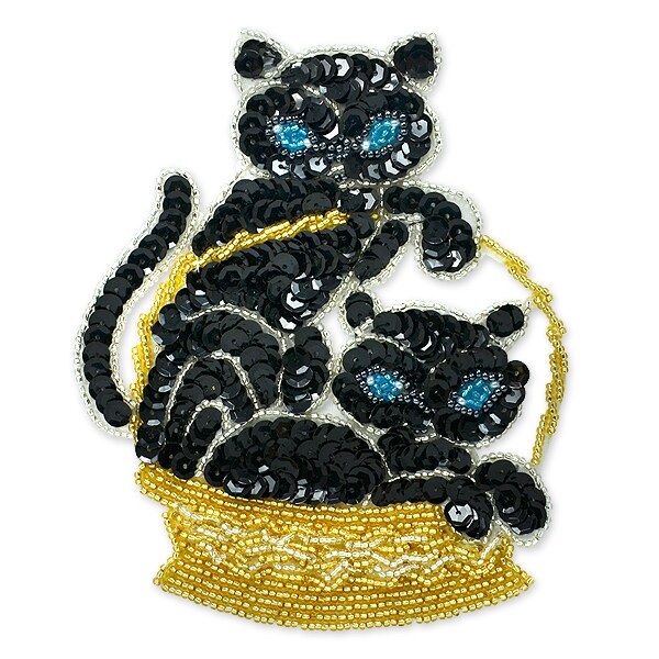 Kittens in Basket Sequin Applique/Patch