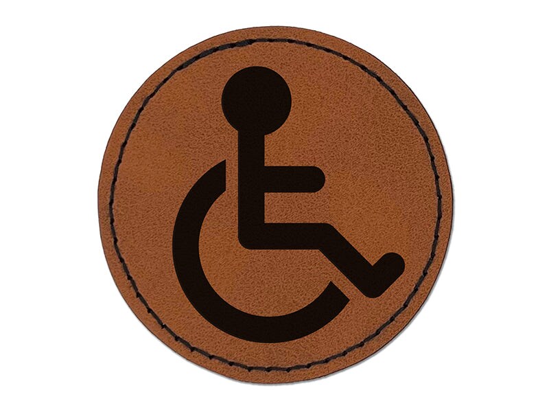 Handicap Disabled Wheelchair Access Icon Round Iron-On Engraved Faux Leather Patch Applique - 2.5&#x22;