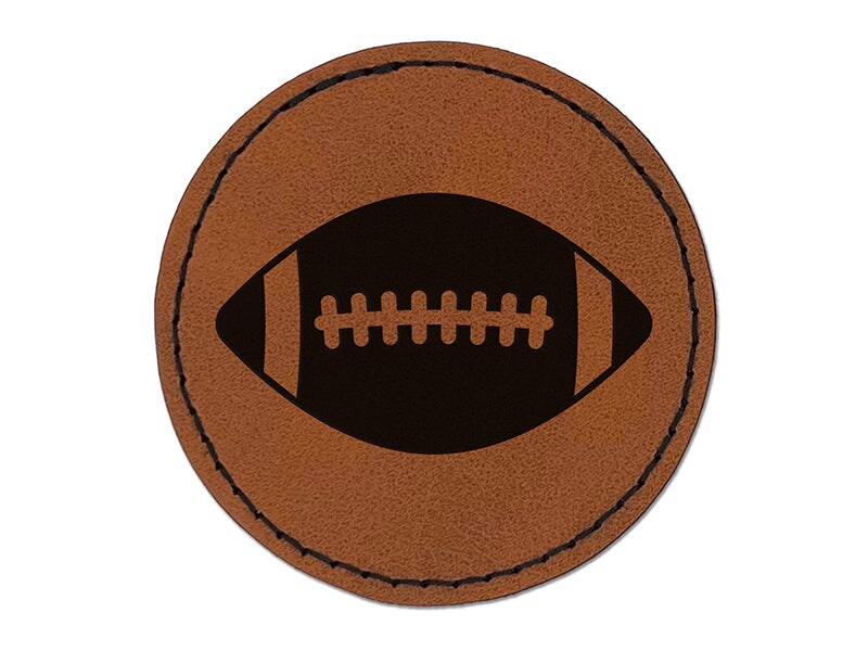 Football Sport Round Iron-On Engraved Faux Leather Patch Applique - 2.5&#x22;