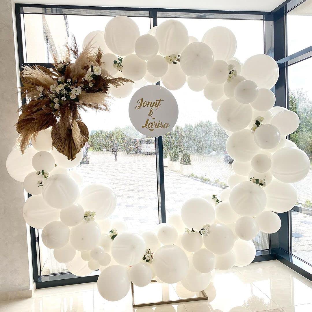 100 Pieces Bezente White Balloons Latex Party Balloons, 12 inch Round Helium Balloons for White Themed Wedding Graduation Birthday Party Backdrop Decorations