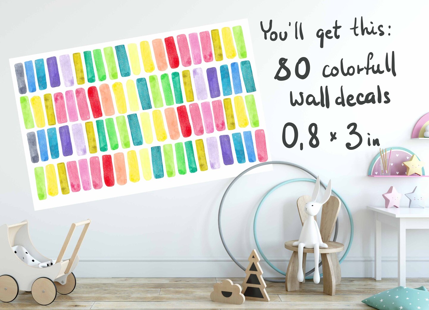 Sprinkles Wall Decals,  Rainbow Color Polka Dots, Stripes Decal, Stripe Stickers, Nursery Decor, Bedroom Decor LF210 product 4