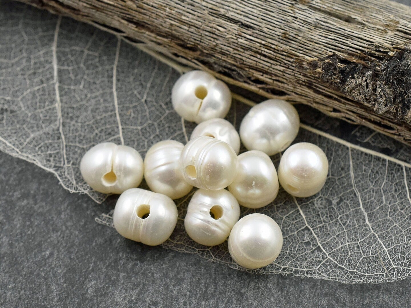 10mm Cream Large Hole Fresh Water Potato Pearls (8&#x22; Strand)