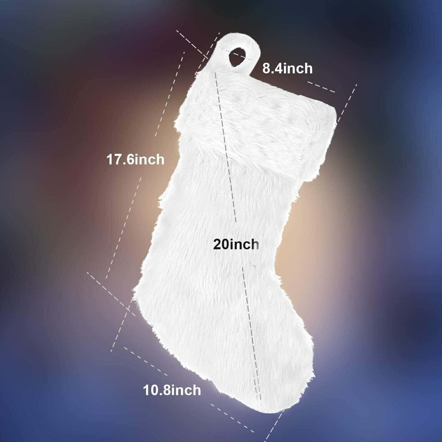 Large Set of 2 White Faux Fur Christmas Stockings 20&#x22;