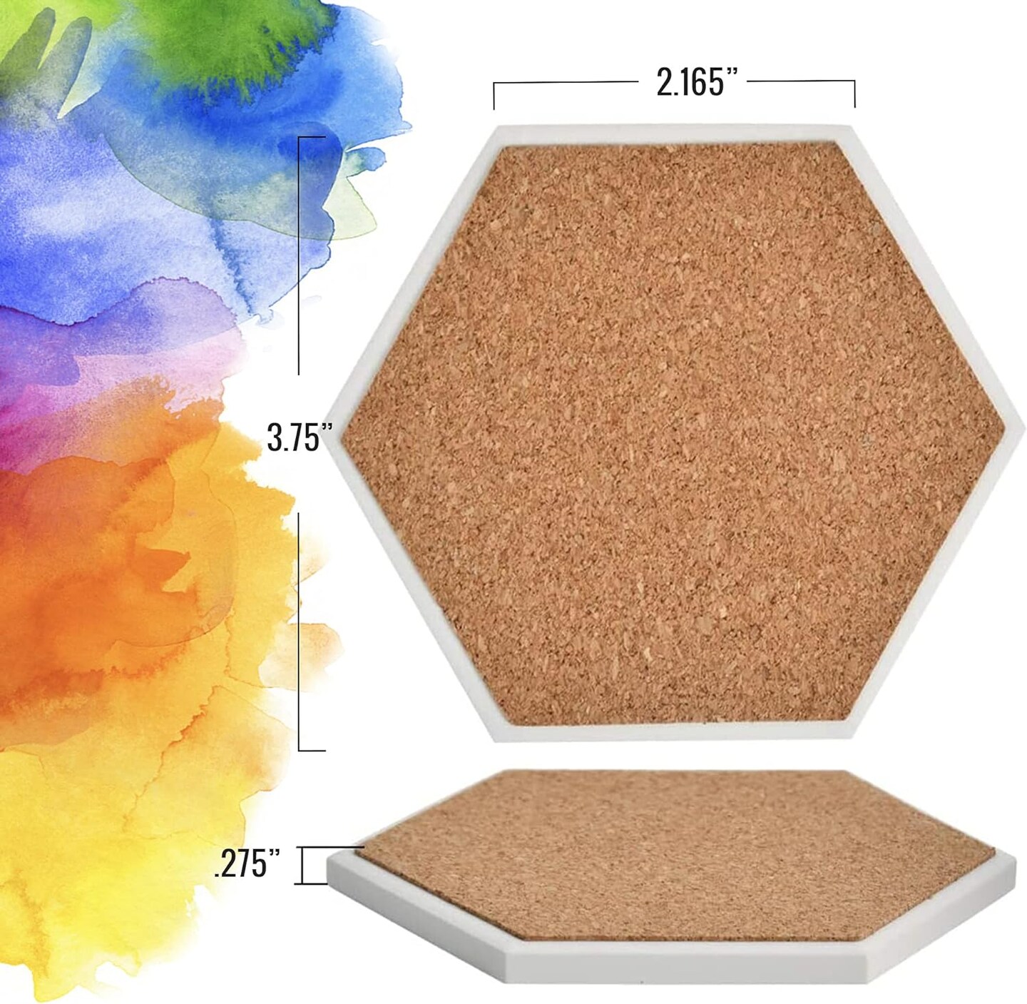 12 Blank Ceramic Tiles for Coasters and Mosaics - Hexagon Ceramic White Tiles (Unglazed) with Cork Backing Pads for Use With Alcohol Ink or Acrylic Pouring