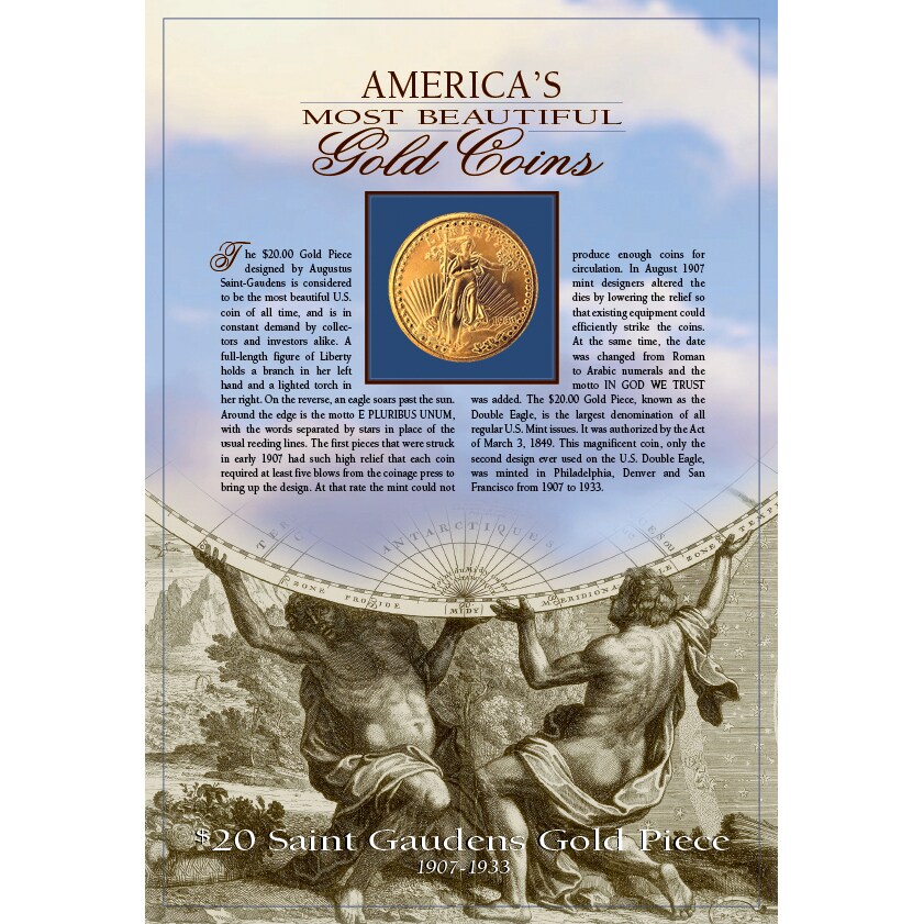 Tribute to America&#x27;s Most Beautiful Coins - $20 Saint Gaudens Gold Piece 1907-1933 Replica Coin