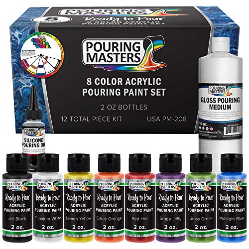 8 Color Ready to Pour Acrylic Pouring Paint Set - Premium Pre-Mixed High Flow 2-Ounce Bottles - for Canvas, Wood, Paper, Crafts, Tile, Rocks and More