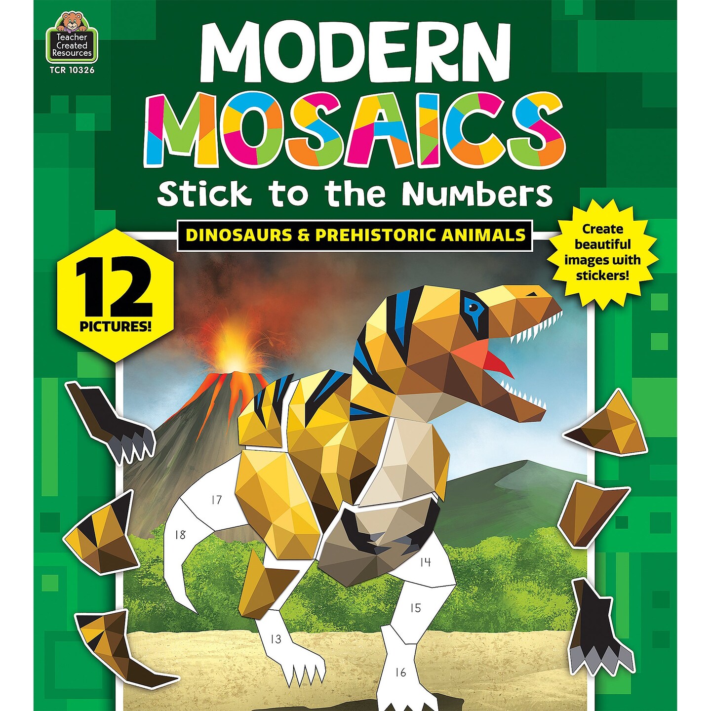Dinosaurs Modern Mosaics Stick to the Numbers Activity Book, Pack of 2