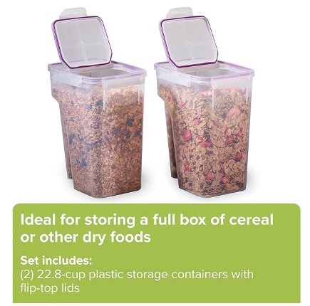 2-Pack (22.8 Cup) Airtight Flip-Top Lid BPA-Free Cereal Dispenser Storage Containers, Plastic Containers for Cereal, Rice, Snack, Dry Food, and Pantry Organisation