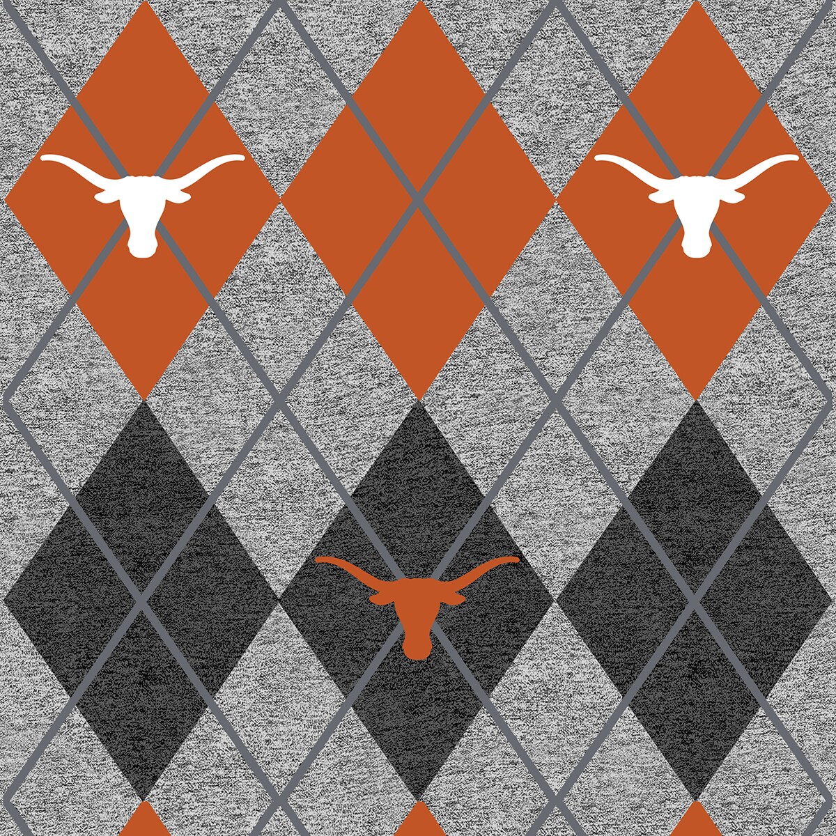 Sykel Enterprises-University of Texas  Fleece Fabric-Texas Longhorns Heather Argyle Fleece Blanket Fabric-Sold by the yard