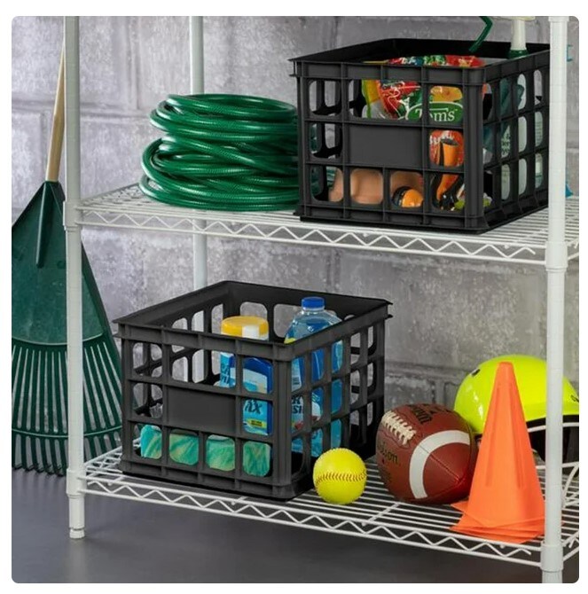 6 Pack Heavy Duty Plastic Black Storage Box Milk Crate