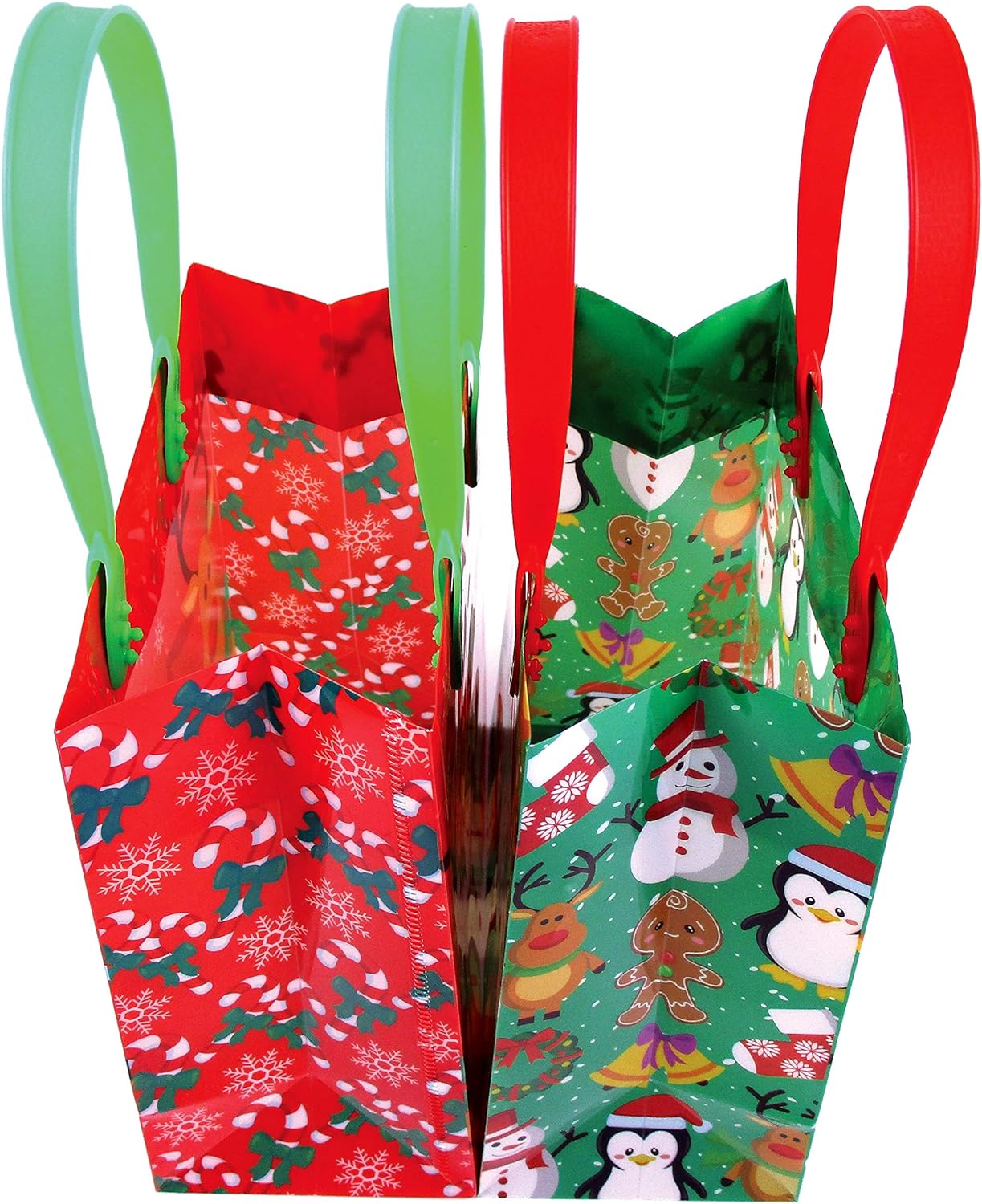 TINYMILLS Christmas Party Favor Bags Treat Bags with Handles, Candy Bags for Christmas Party Gift Bags Christmas Holiday Party Supplies,12 Pack