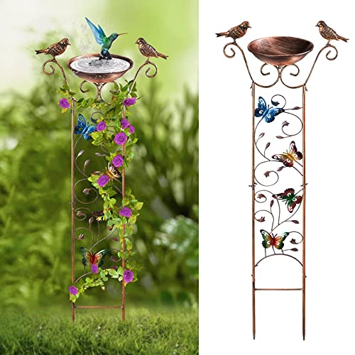 1 Pack Bird Bath with Garden Trellis for Climbing Plants Outdoor 2 in 1 Bird Baths Bowl,Bird Bath for Outdoors Birdfeeder with Metal Antique Iron Easy to Install Detachable T