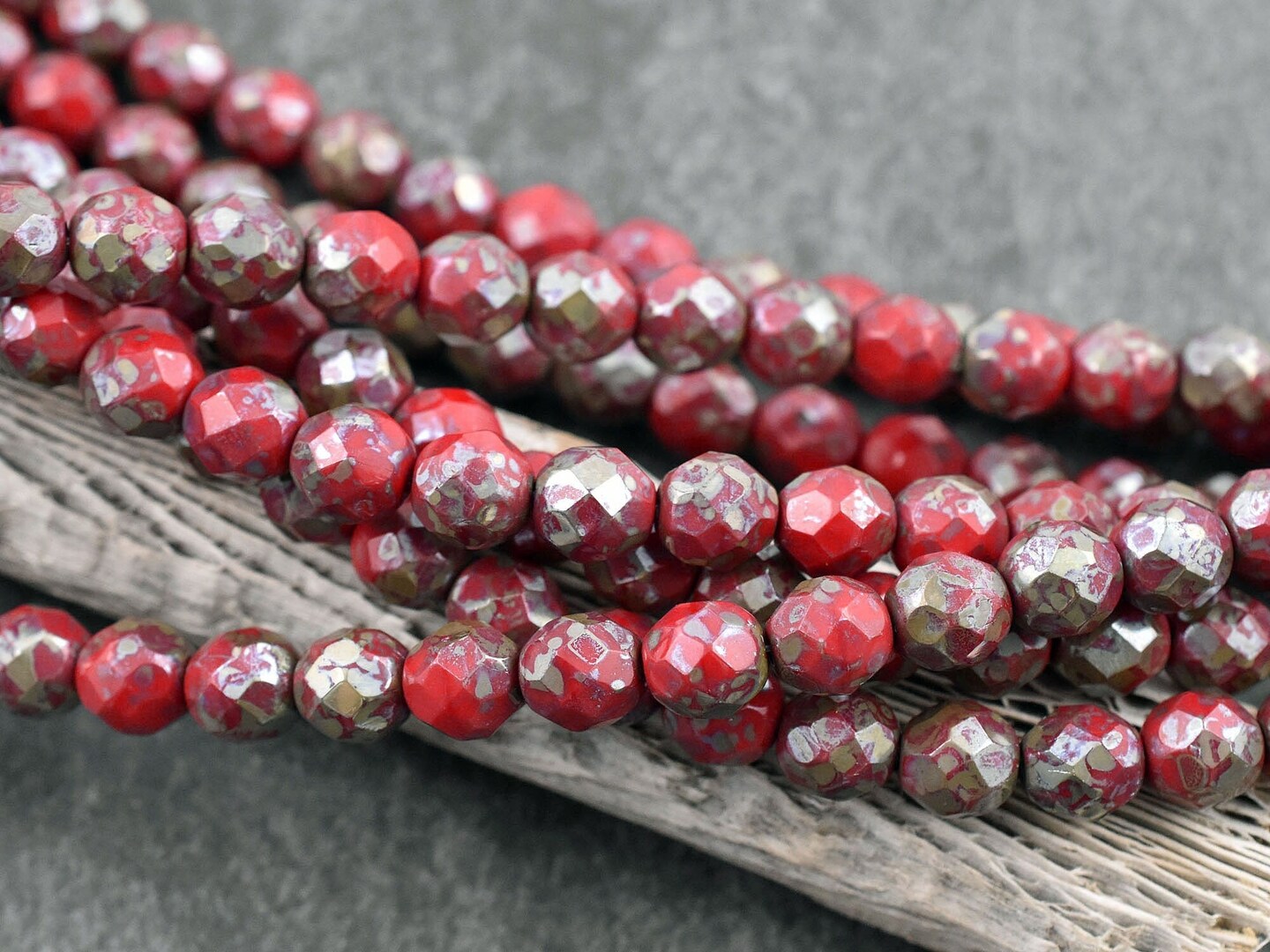 *25* 8mm Fire Engine Red Silver Travertine Fire Polished Round Beads