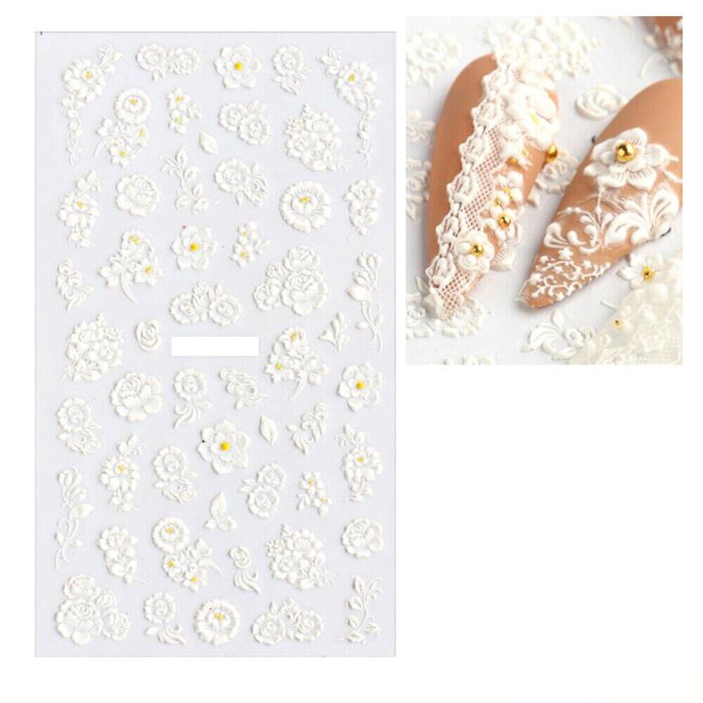 Kitcheniva 5D Pure White Flowers Wedding Nail Stickers