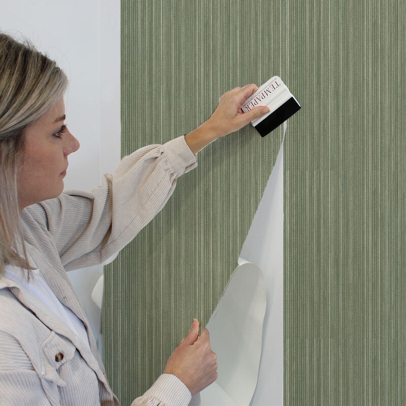 Tempaper Faux Grasscloth Textured Peel and Stick Wallpaper Metallic Sage