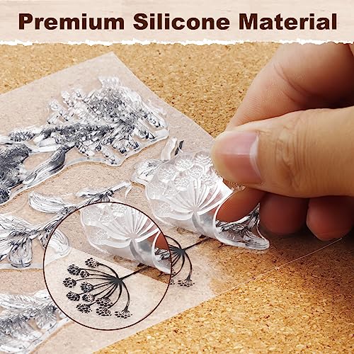 8 Sheets Clear Stamps, Vintage Plants and Flowers Silicone Stamps for Crafting, Rubber Stamps for Card Making Decoration and DIY Scrapbooking