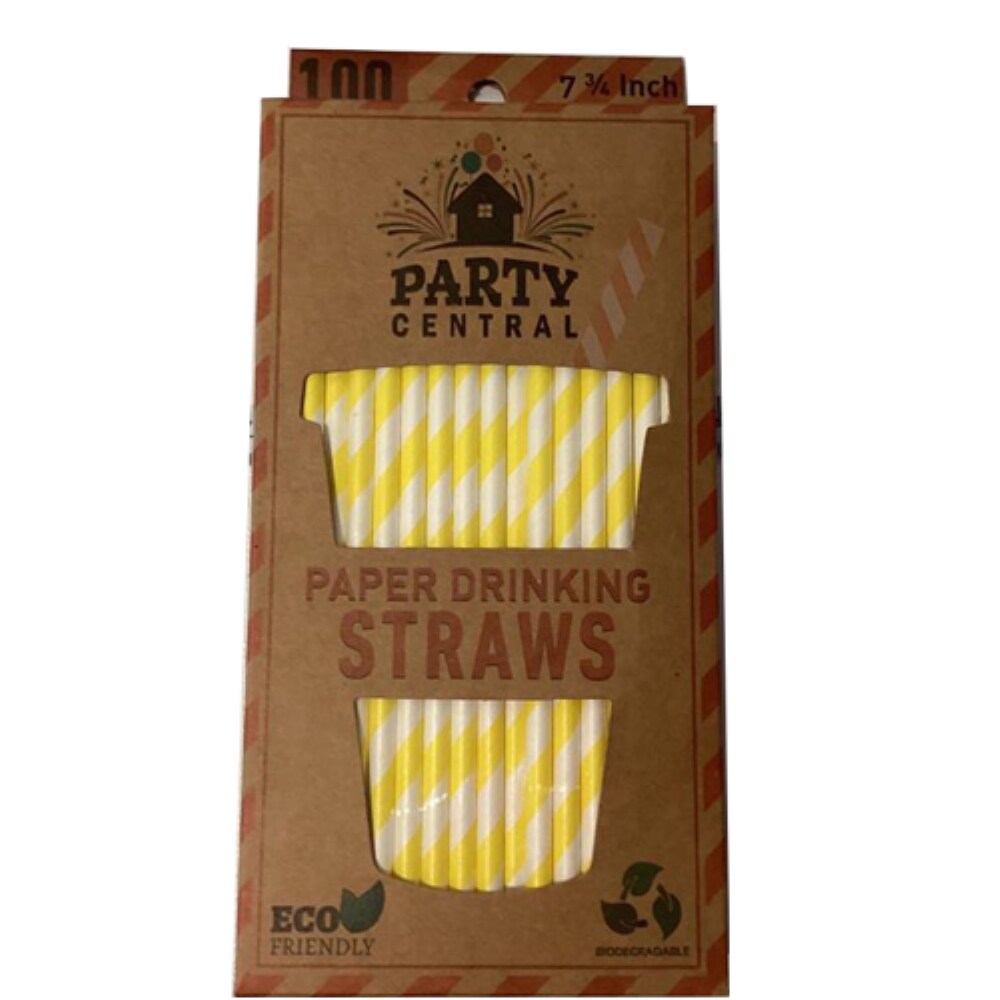 Kitcheniva Yellow Disposable Paper Smoothie Party Straws 100 Pcs