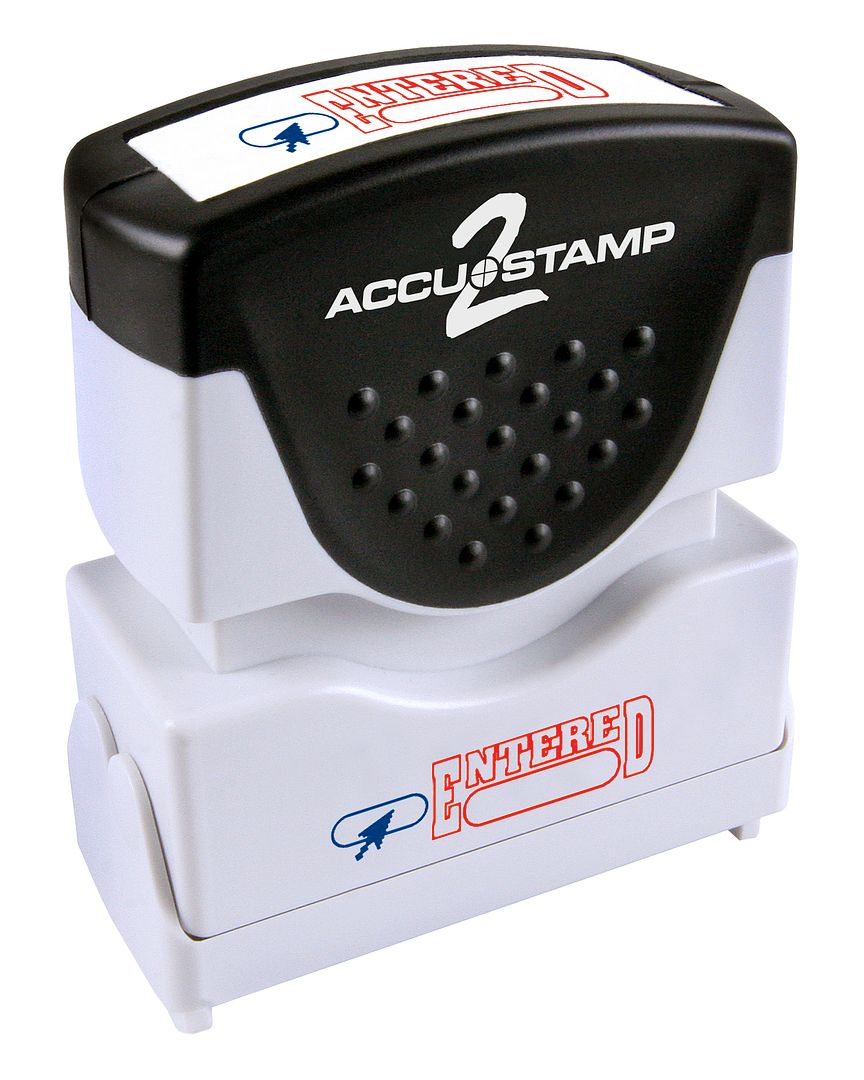 ACCUSTAMP2 Message Stamp, 2-color, Pre-inked, ENTERED, 1-5/8&#x22; x 1/2&#x22; impression size, Red Message with Blue Symbol