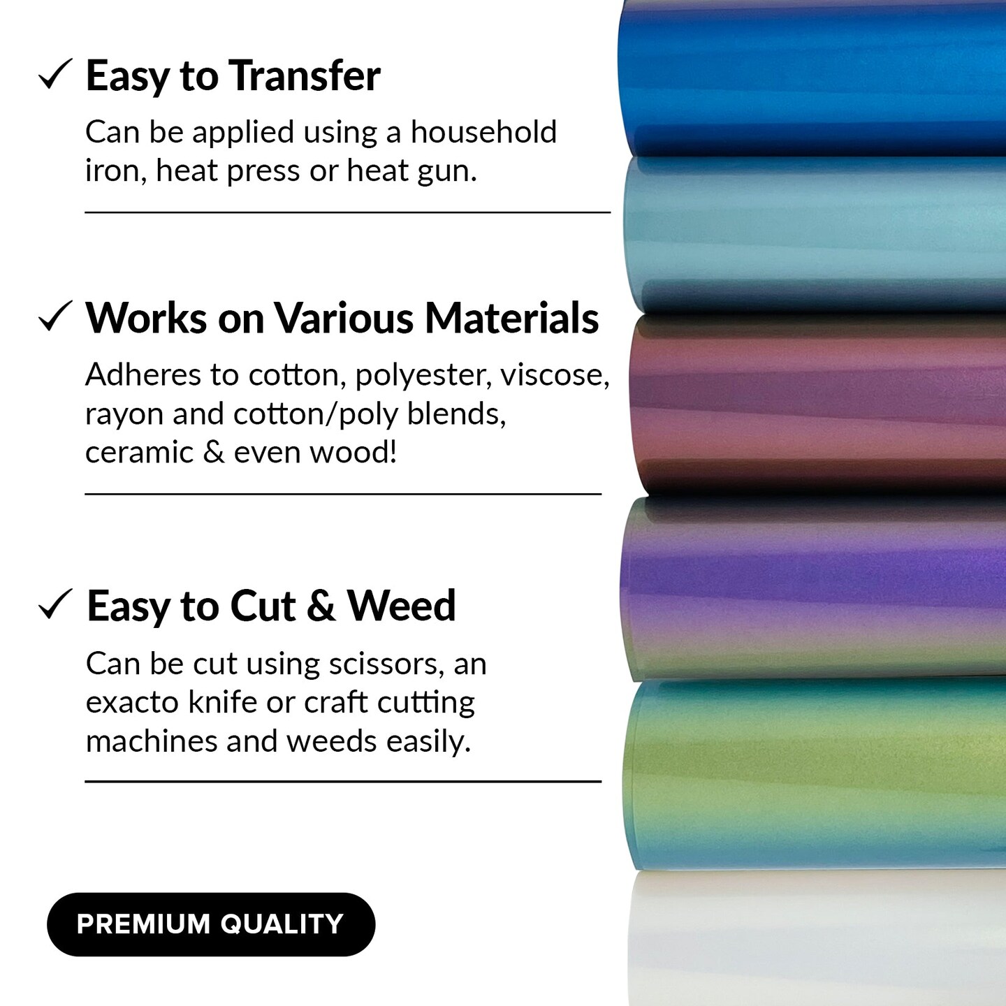 Mermaid Vinyl HTV Chameleon HTV Heat Transfer Vinyl Bundle 6 Colors HTV Vinyl Iron on Vinyl Sheets Without Roll Holographic Blue Ombre Teal Purple for Shirts and Crafts