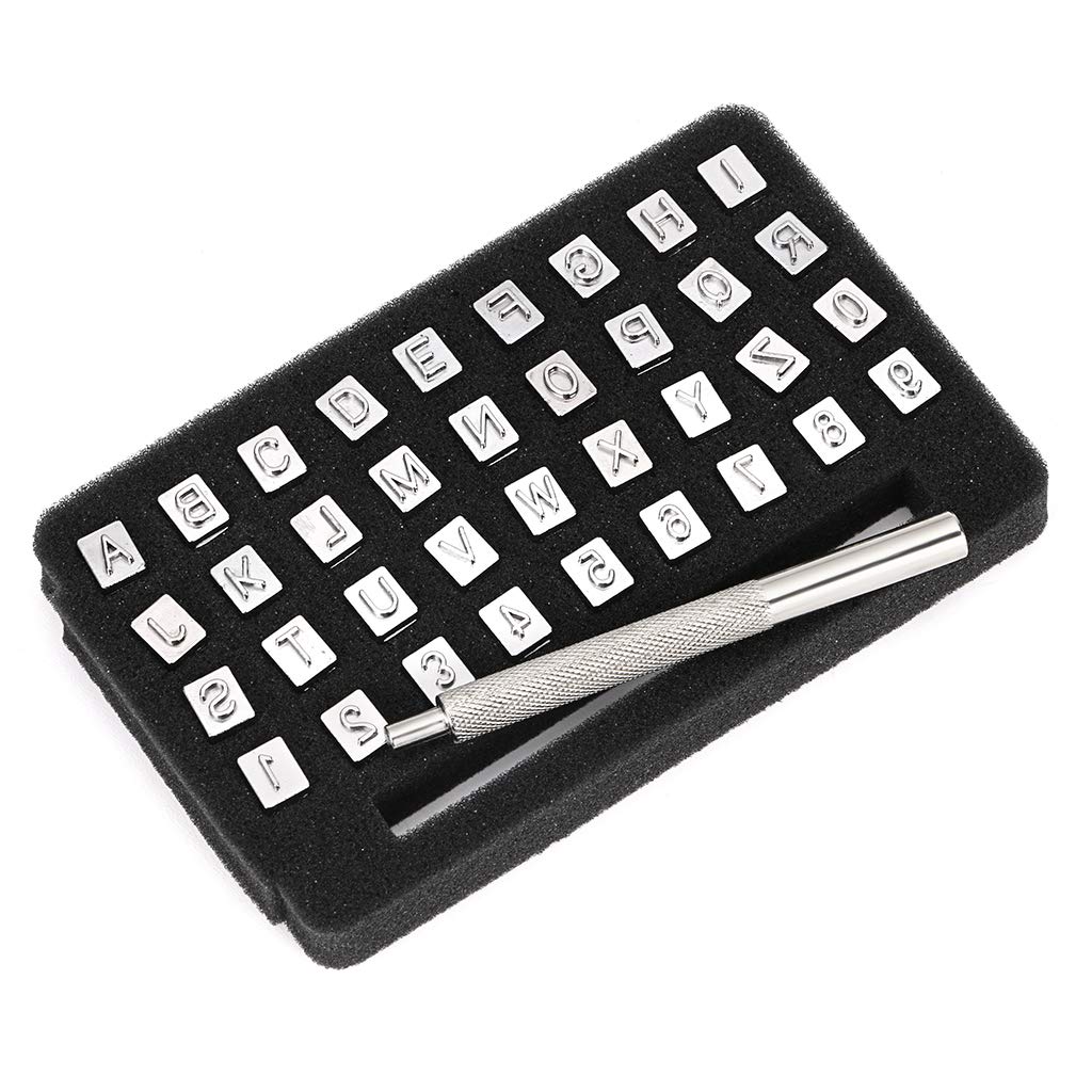 36 Pieces Capital Letters and Numbers Stamp Set, 1/4&#x201D; / 6mm Alphabet Stamp Tools Set Leather Craft Stamping Tools Leather Art Craft Tool (6mm )