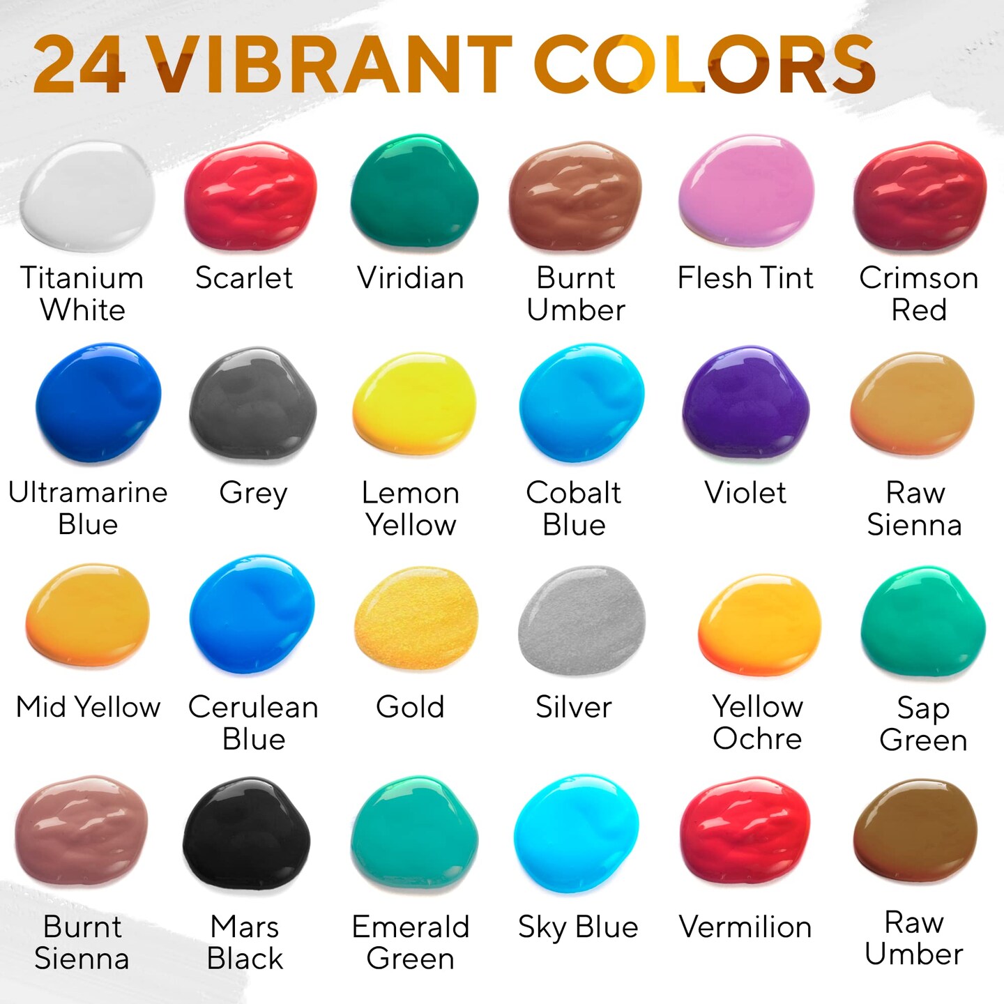 24 Colors Premium Quality Acrylic Paint Set - 1.28oz (38ml) - with 6 Nylon Brushes - Safe for Kids & Adults - Perfect Kit for Beginners, Pros & Artists to Create Amazing Paintings and Artwork