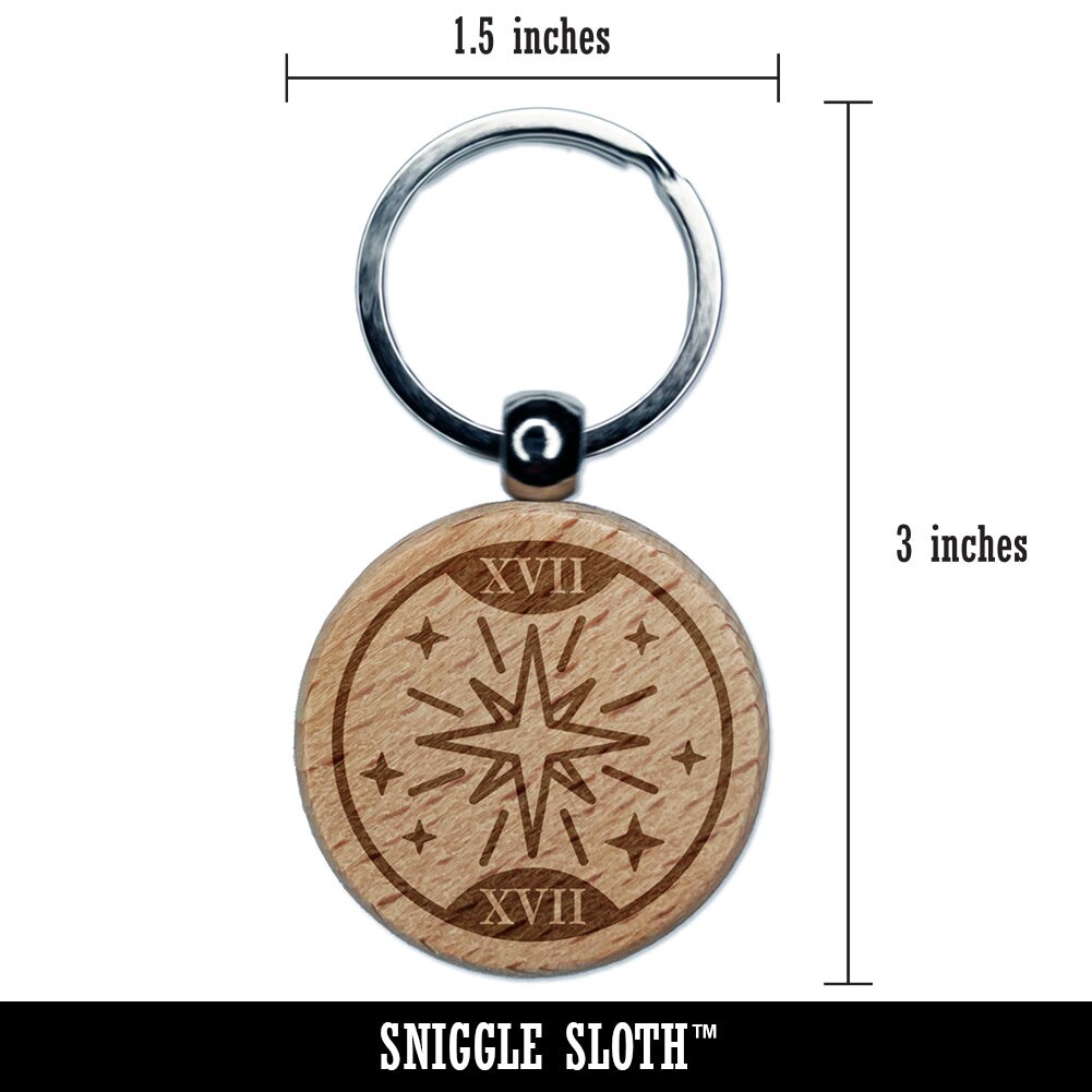 The Star Tarot Card Engraved Wood Round Keychain Tag Charm