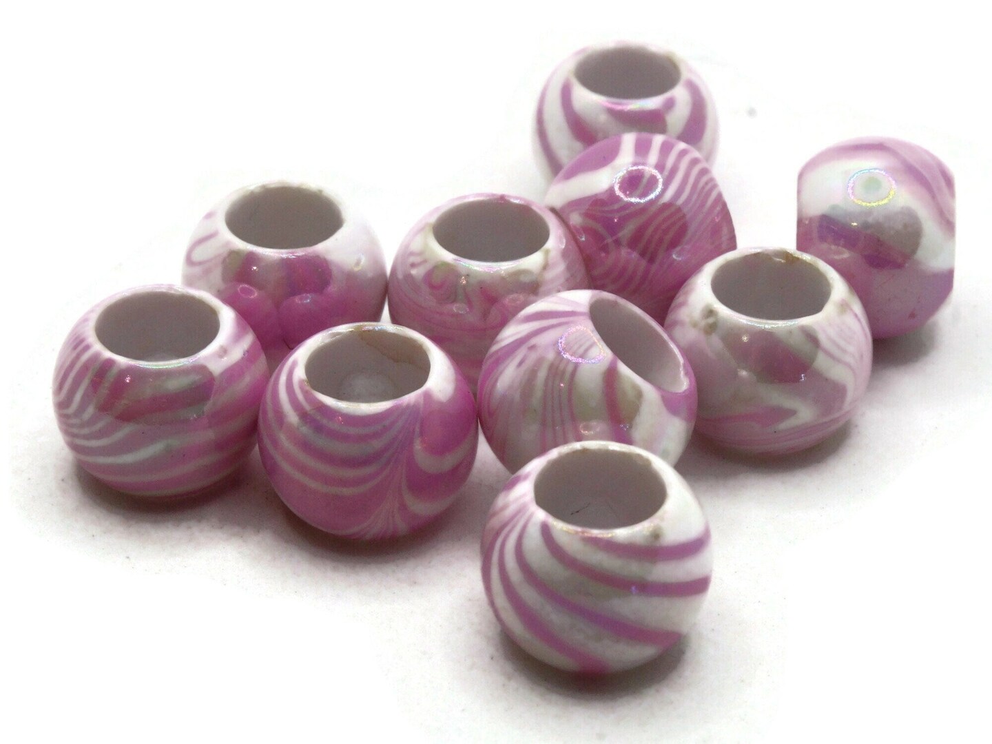 10 17mm Large Hole Macrame Pink Marbleized Round Plastic Beads