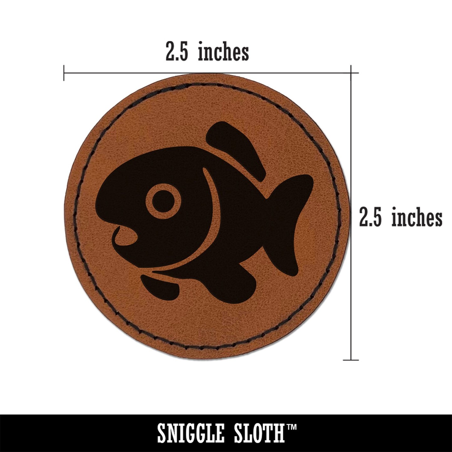 Cute Fish Round Iron-On Engraved Faux Leather Patch Applique - 2.5&#x22;