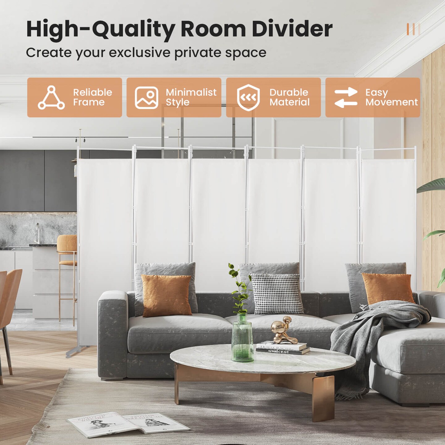 6-Panel Room Divider Folding Privacy Screen