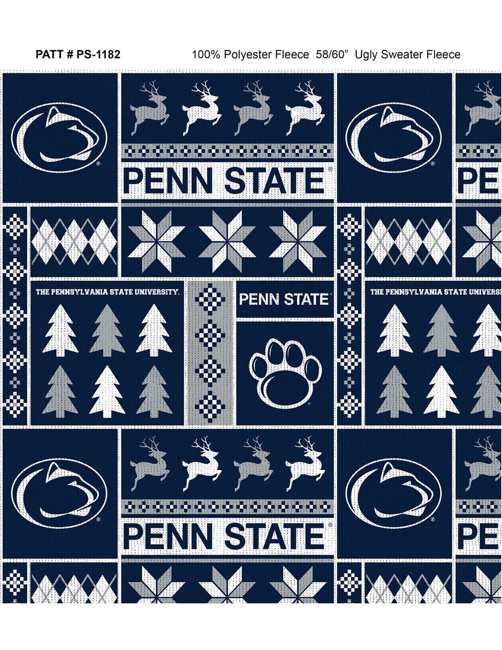 Sykel Enterprises-Penn State Fleece Fabric-Penn State University Christmas Fleece Blanket Fabric-Sold by the yard