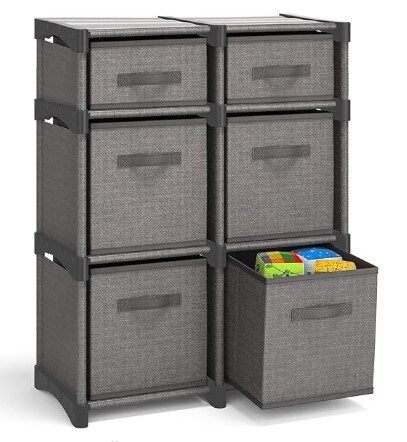 6 Cube Storage Organiser - Grey Cube Organiser Shelf, DIY Storage Cubes Organiser Shelves with Fabric Storage Cubes, Sturdy Cubbies Storage Shelves, Cube Storage Shelf for Bedroom, Playroom, and More