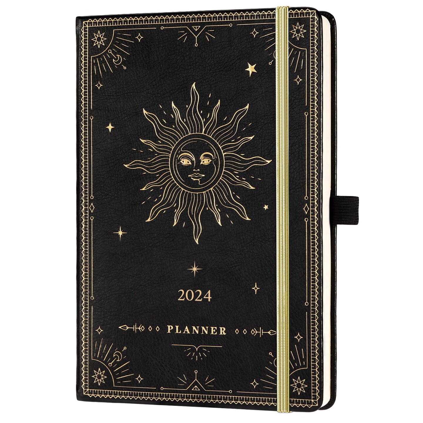 Weekly Monthly Planner 2024, January 2024 - December 2024, 5.75&#x22; x 8.25&#x22;, Faux Leather Planner 2024, Back Pocket with 40 Notes Pages - The Sun