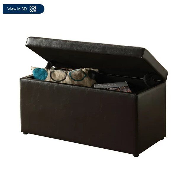 Faux Leather Brown 30&#x22; Hinged Storage Ottoman