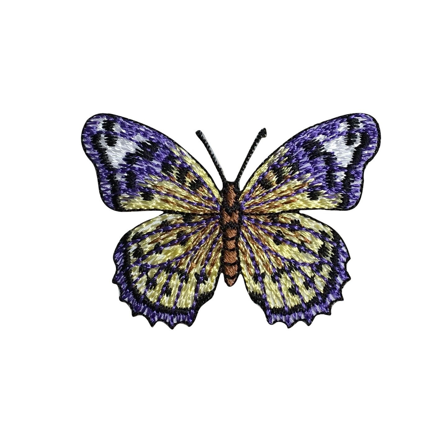 Butterfly, Purple, Yellow, Embroidered, Iron on Patch