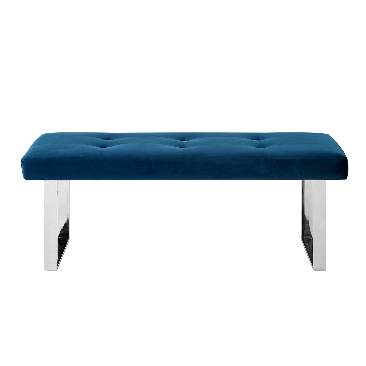 Alonso PU Leather/Velvet Tufted Square Metal Leg Bench With Gold/Chrome Legs