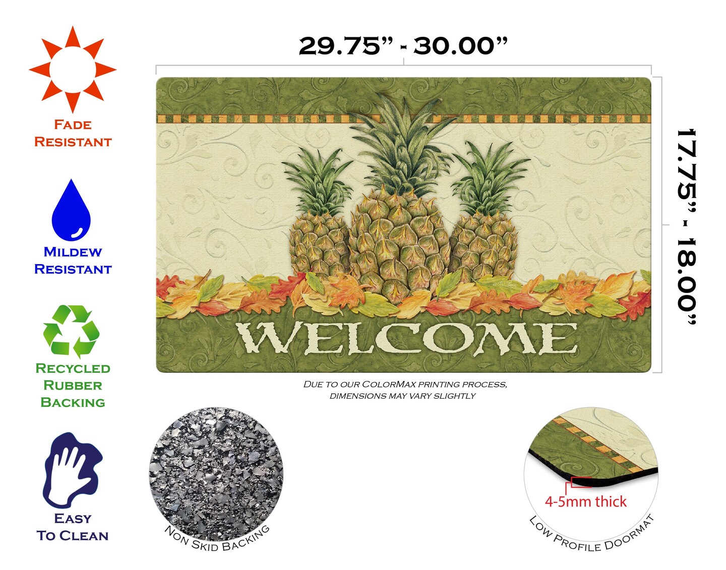 Pineapple Leaf Welcome Door Mat (18 x 30&#x22;)