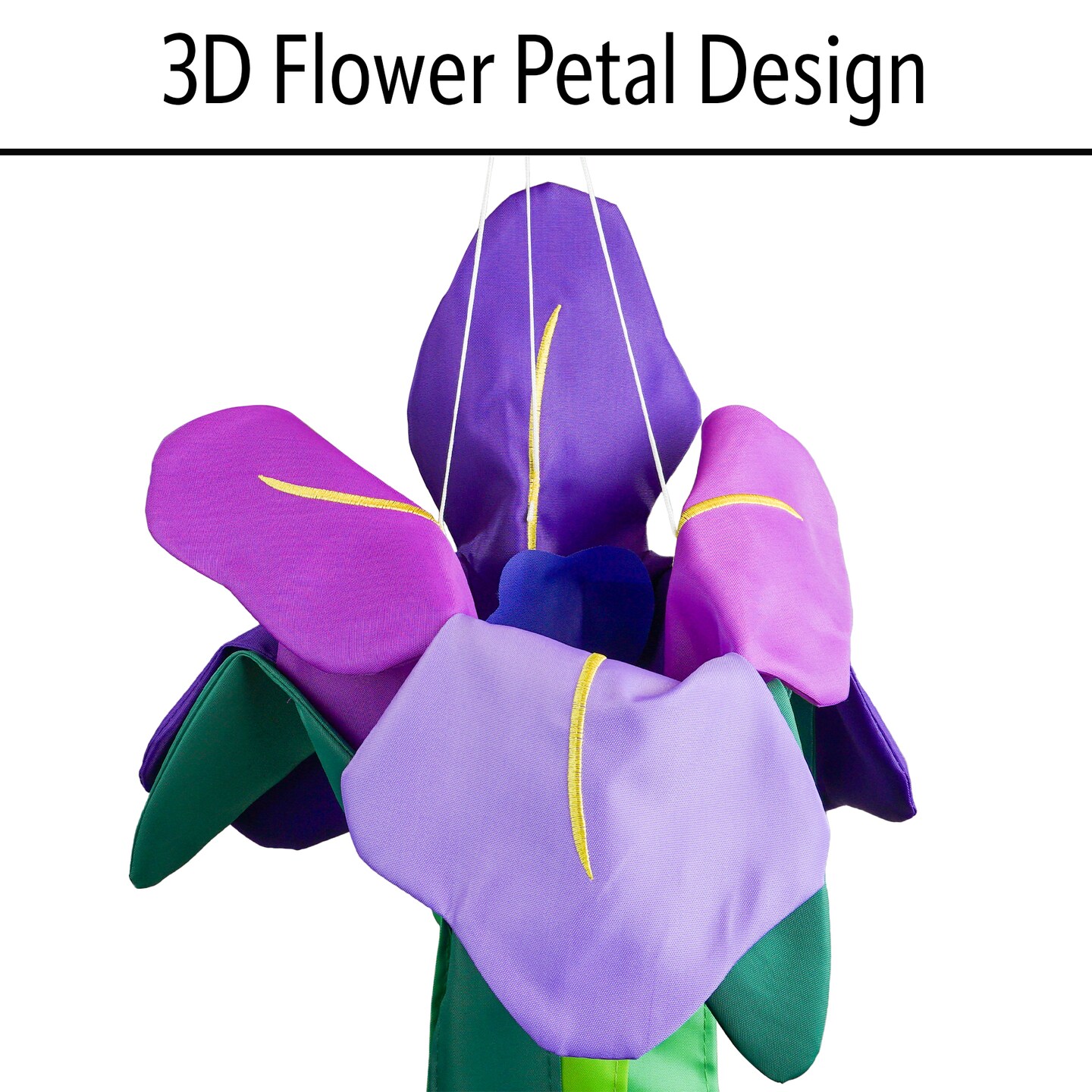 In the Breeze 5227 &#x2014; Iris Windtail &#x2014; Colorful 3D Purple Flower Windsock with Flowing Tails