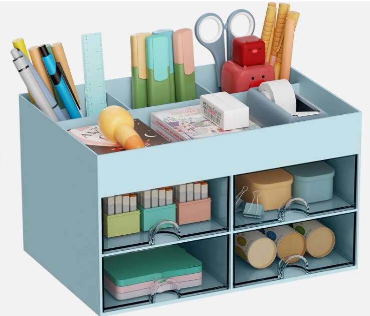 Pen Organizer with 4 Drawers, Multi-Functional Desk Pencil Holder, Desk Organiser