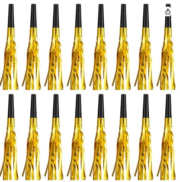24 Pieces Gold Party Horns and Blowers for Kids and Adults Birthday Baby Shower 2023 Graduation Sporting Events Party Favors Supplies Noisemakers
