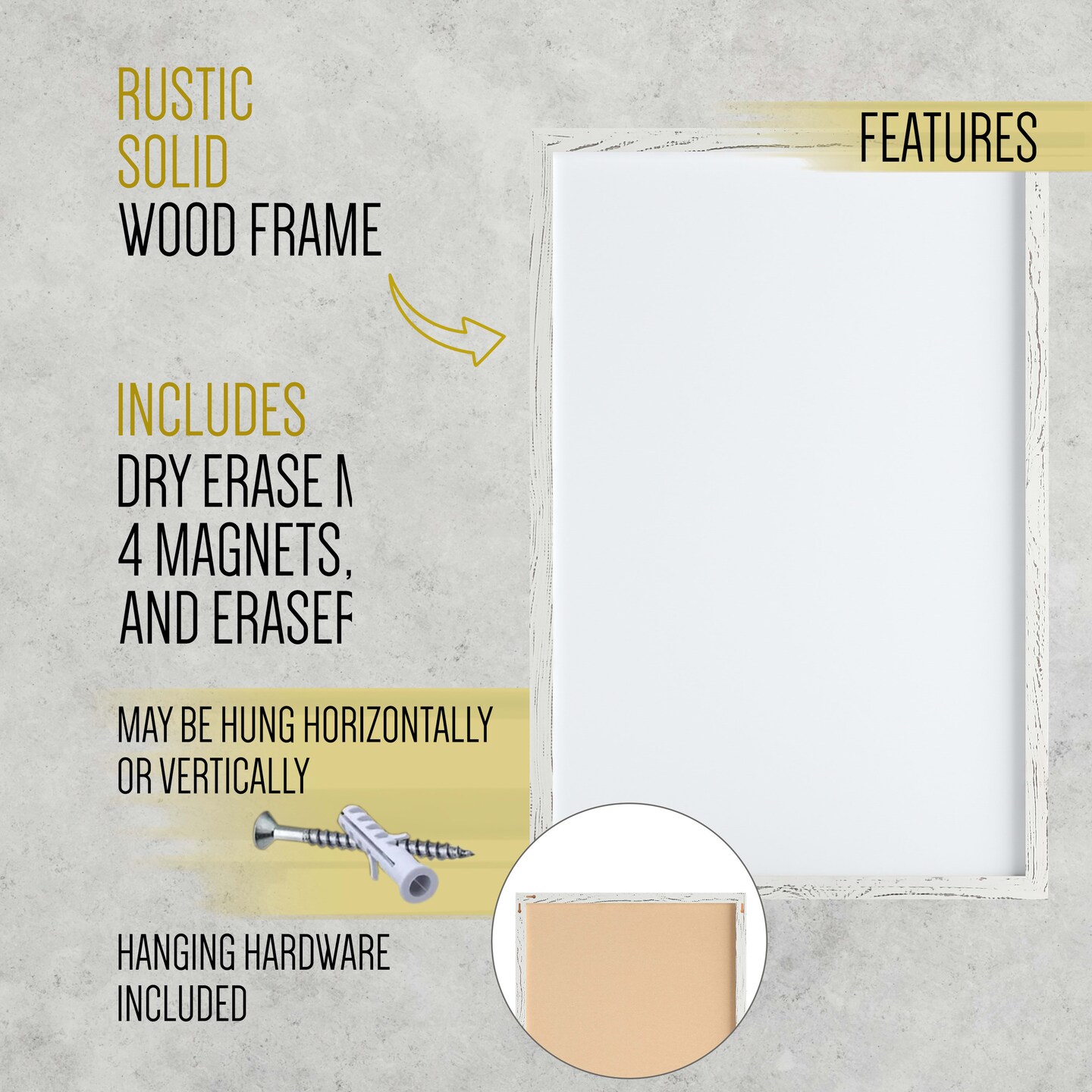 HBCY Creations Wall Mount White Board - Dry Erase Marker, Magnets, Eraser - Wood Frame - For Kitchen, Classrooms, Restaurant Menus and More!