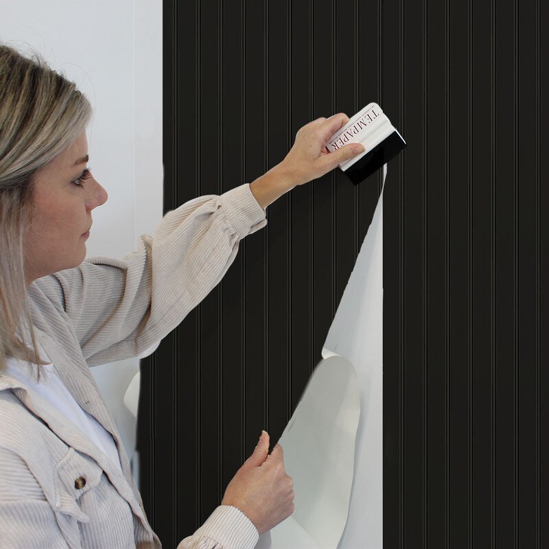 Tempaper Beadboard Peel and Stick Wallpaper Onyx Black