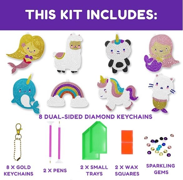 8 Diamond Painting Keychains Kit for Girls Crafts - Gem Art Kits for Kids - Kawaii Diamond Art Keychains Kits for Crafts - Diamond Art for Kids - Gem Stickers for Crafts (8 Pack, Girls)