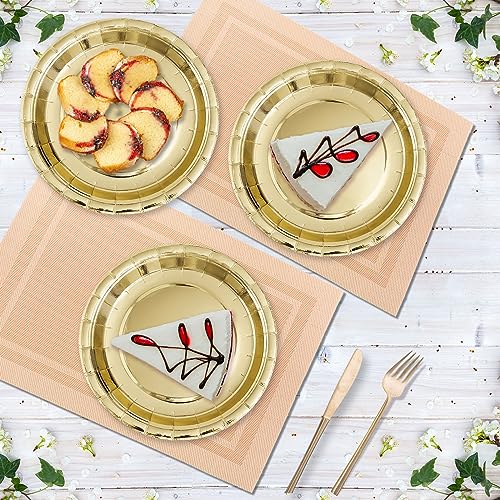 50 Pieces Disposable Paper Plates Gold,  7&#x201D; Dessert Cake Plates Bulk for Party Supplies, Colored and Sturdy Party Plates for Birthday, Wedding, Baby shower, Bridal party supplies