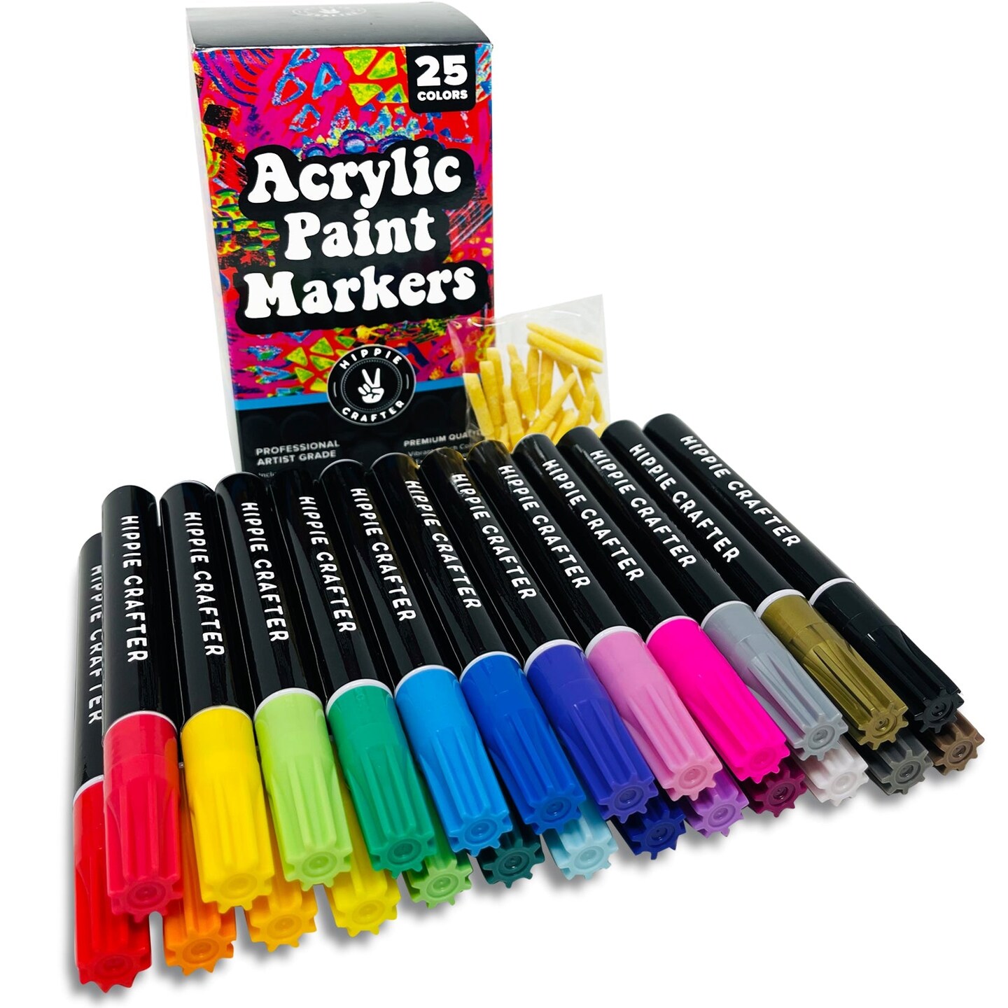 Acrylic Markers Paint Pens Premium Acrylic Paint Pens for Rock Painting Wood Metal Glassware and Ceramics Acrylic Paint Pens Paint Markers for Canvas Vinyl Leather Plastic &#x26; Glass 25 Color Set