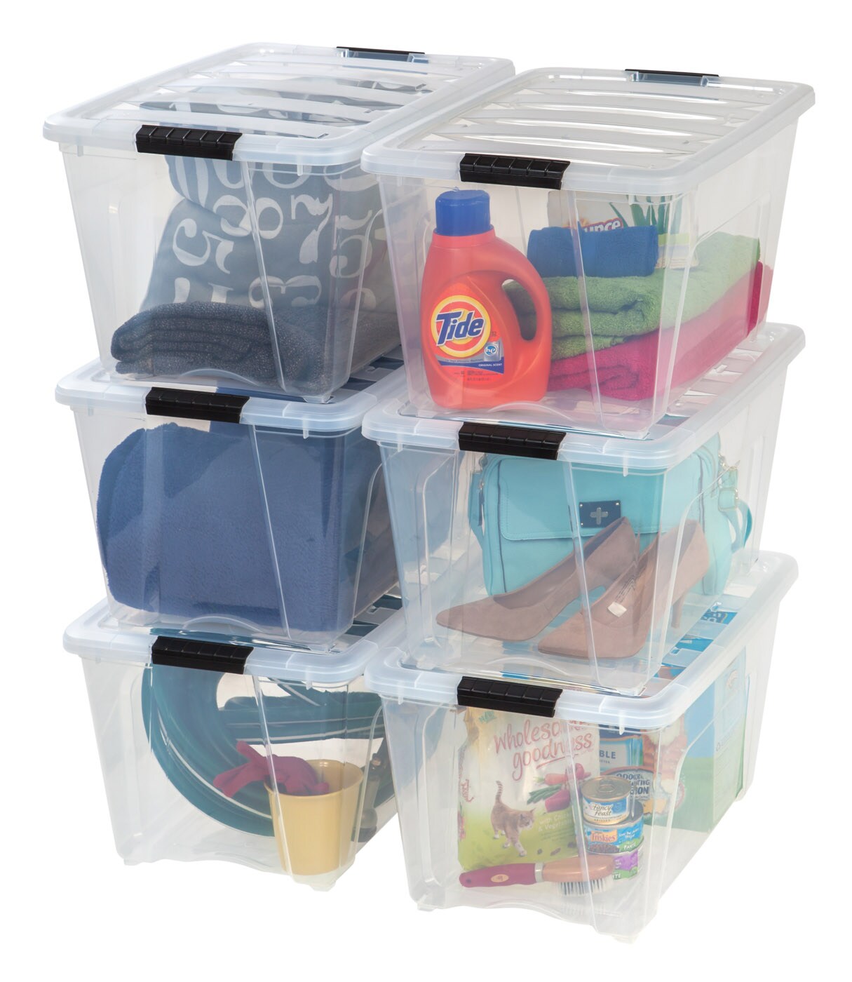 IRIS USA 53 Quart Stackable Plastic Storage Bins with Lids and Latching Buckles, 6 Pack - Clear, Containers with Lids and Latches, Durable Nestable Closet and Garage Totes, Organizing Tub Boxes