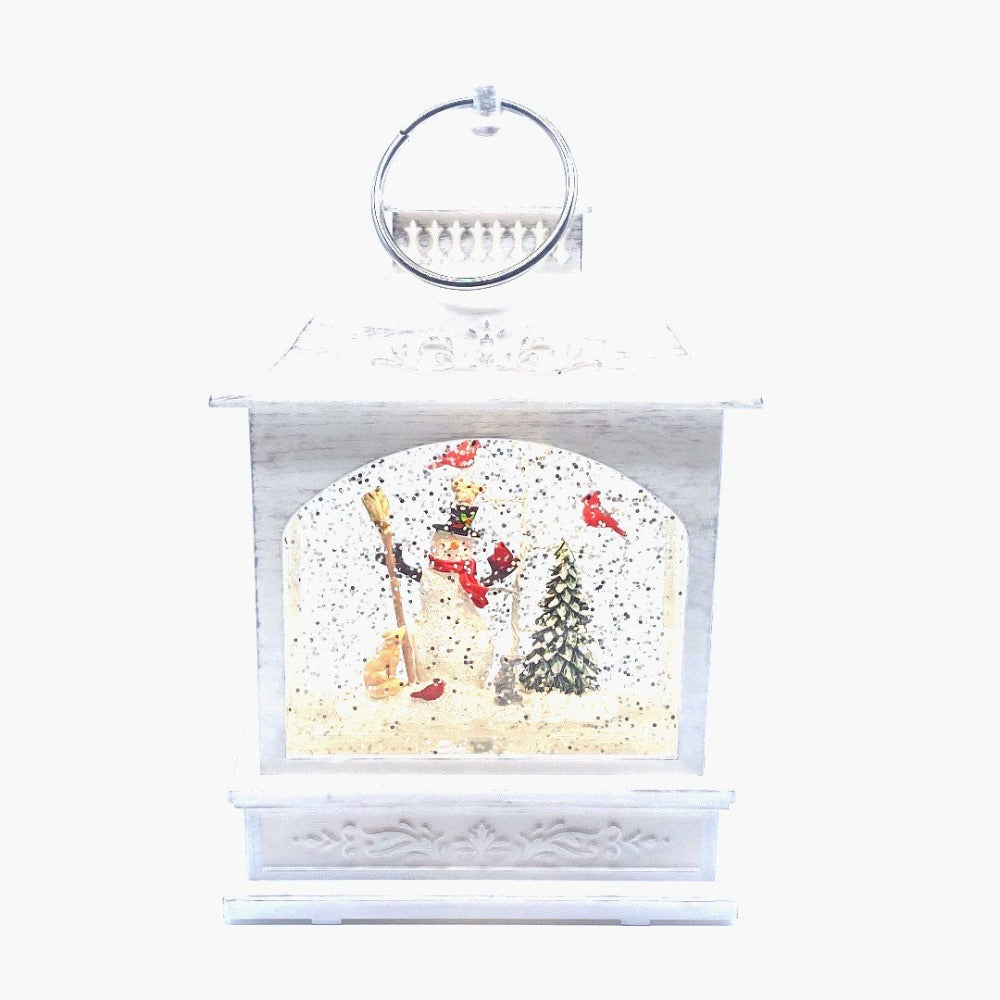 Snow Globe Lantern with Snowman with Cardinal Bird 9.75&#x22;H