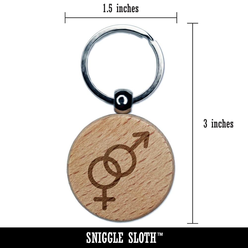 Interlocked Male and Female Sign Heterosexuality Gender Symbol Engraved Wood Round Keychain Tag Charm