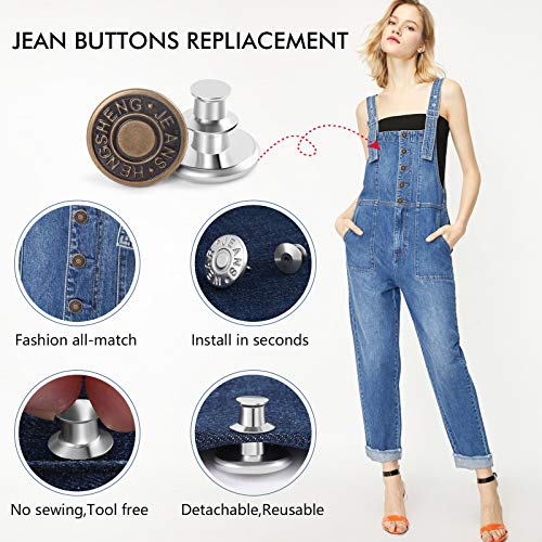12 Sets Button Pins for Loose Jeans, No Sew and No Tools Instant  Replacement Snap Tack Pant Button, Reusable and Adjustable Metal Pants  Button Tightener